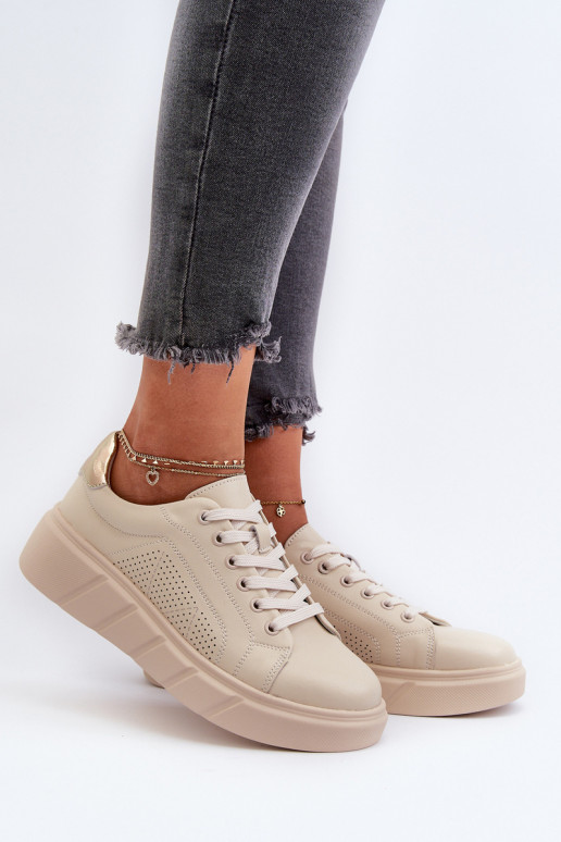 Women s Leather Platform Sneakers Beige Gatira