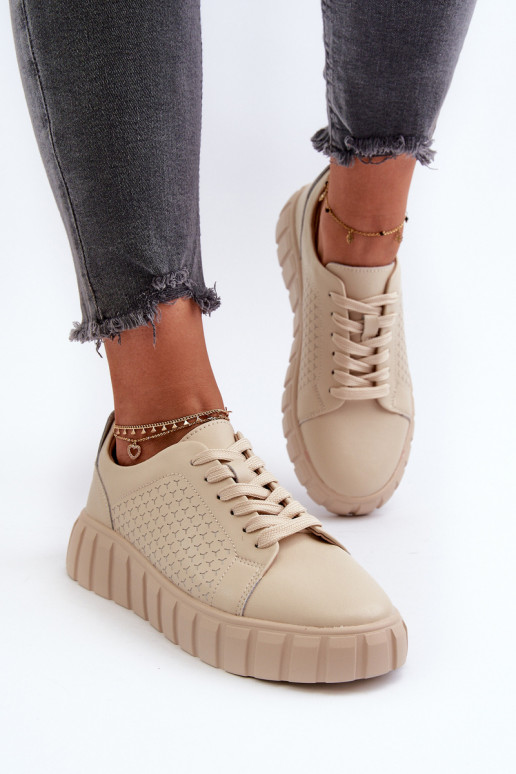 Women's Leather Platform Sneakers Beige Eselmarie