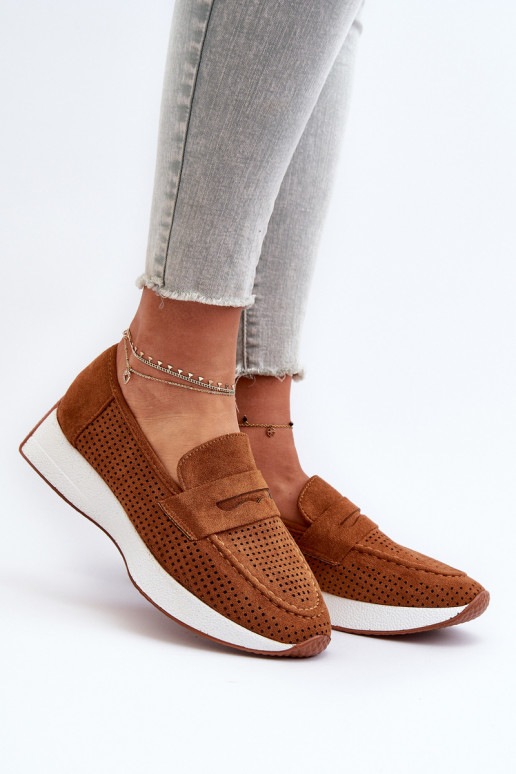 Women's Eco Suede Camel Inesqua Moccasins On The Platform