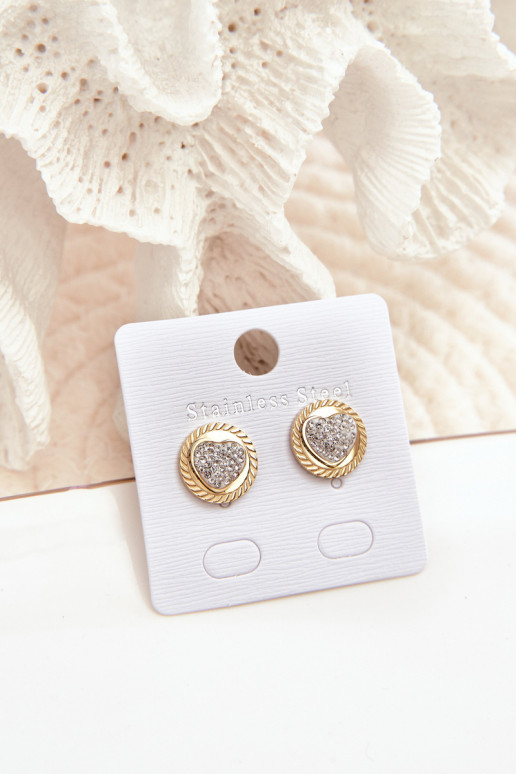 Golden Stainless Steel Heart and Circle Earrings