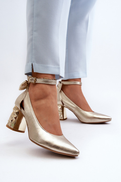 Leather Pumps With Bow Maciejka 05059-25 Gold