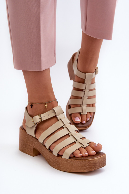 Women's Leather Sandals Zazoo 40410 Beige