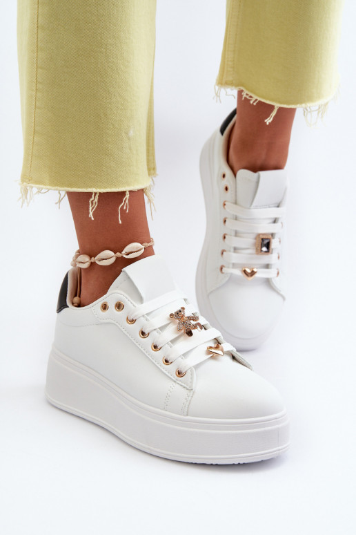 Women's Platform Sneakers With Eco Leather Pins, White Cavisa