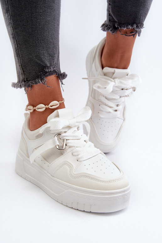 Women's Platform Sneakers Made of White Synthetic Leather Moun