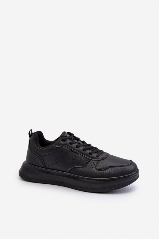 Lightweight Men's Platform Sneakers in Black Eco Leather Uziran