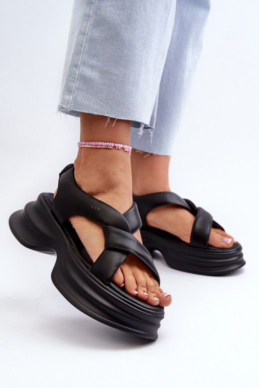 Zazoo 2743 Suede Wedge Sandals Black