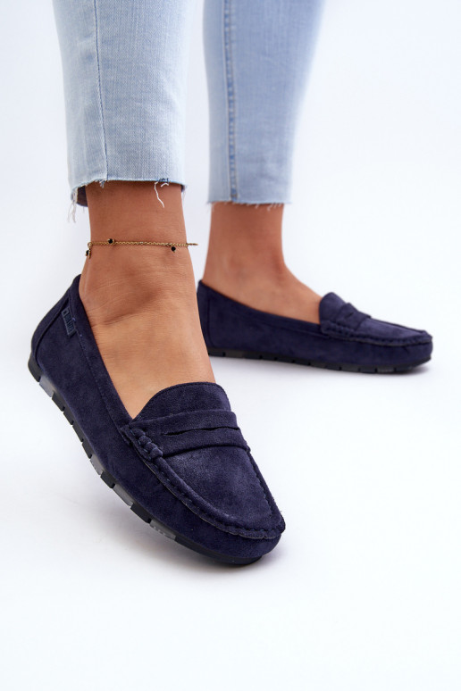 Women's Eco Suede Moccasins Big Star NN274931 Memory Foam System Navy Blue