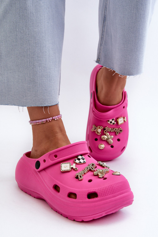 Women's Light Foam Flip-Flops On a Thick Sole With Fuchsia Effiora Pins