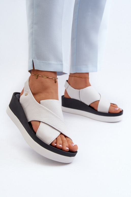 Zazoo 40256 Leather Wedge Sandals White