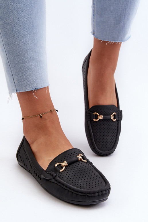 Women's Black Lattice Loafers Rasirna