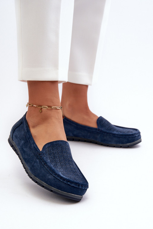 Navy Blue Women's Suede Moccasins S.Barski LR755