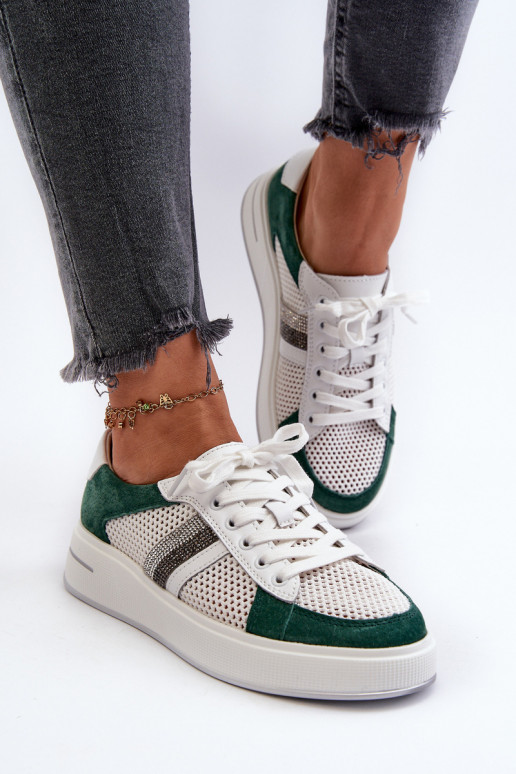 Women's Leather Sneakers D&A LR110 Green-White