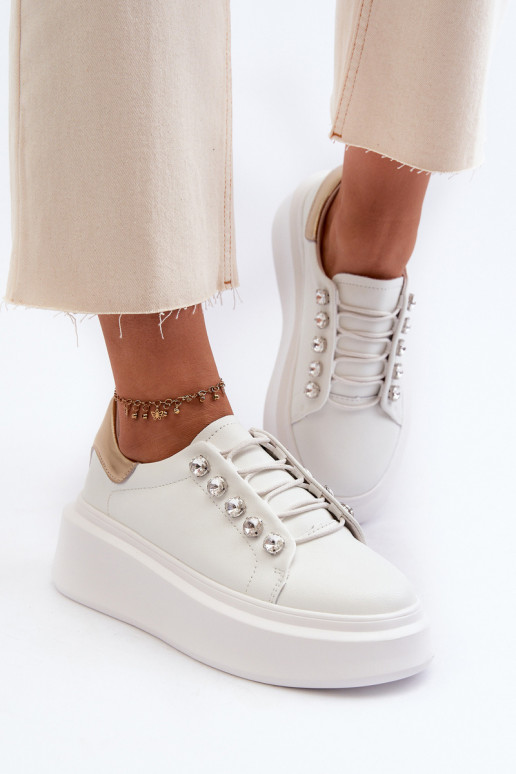 Women's Leather Sneakers on Chunky Platform White S.Barski LR628