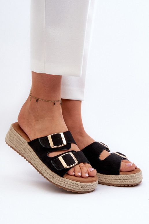 Women's Flip-Flops With Braided Eco Suede Black Zaloemi