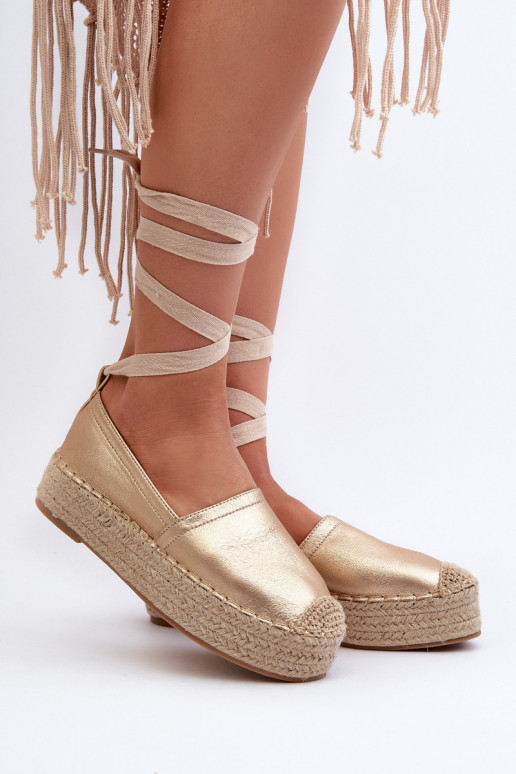 Women's Lace-Up Espadrilles on Platform with Woven Gold Tailesse