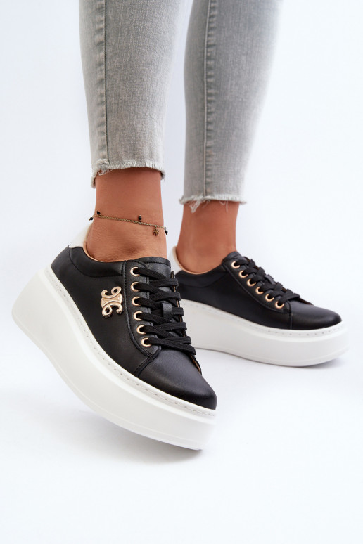 Black Women's Leather Platform Sneakers Pernalia