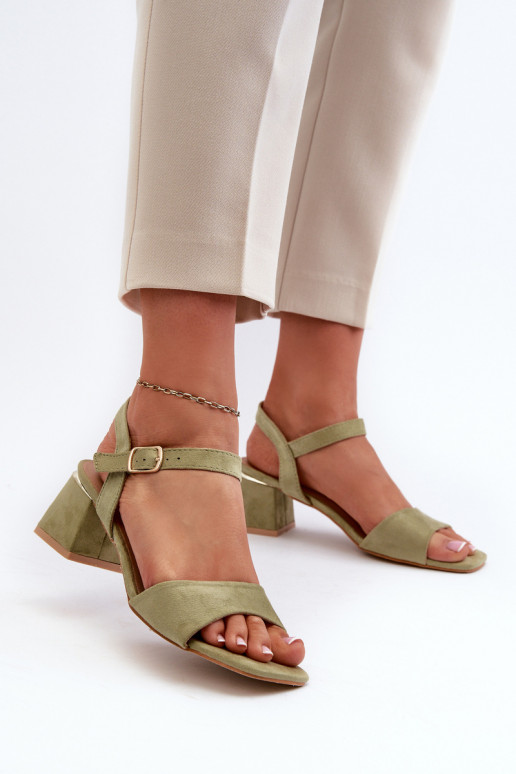 Women's Sandals on a Block Made of Eco Suede, Green Leisha