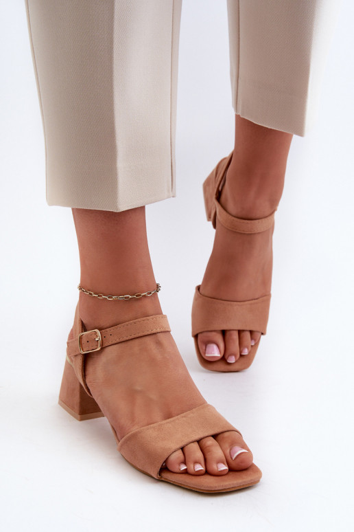 Women's Sandals on a Block Made of Eco Suede Camel Leisha