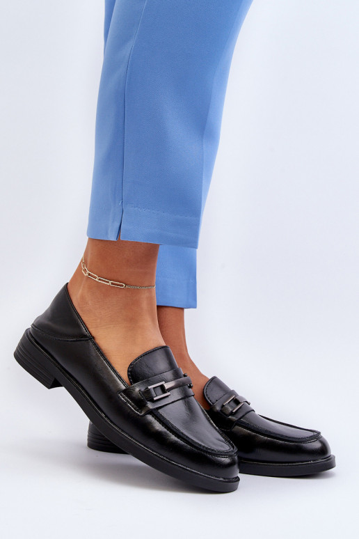 Women's Black Leather Loafers Nurea