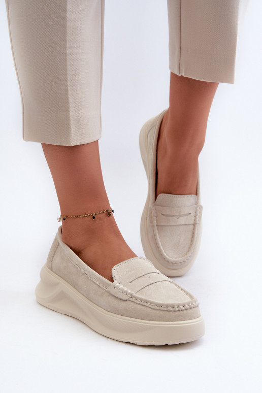 Light Beige Women's Suede Moccasins Filidia