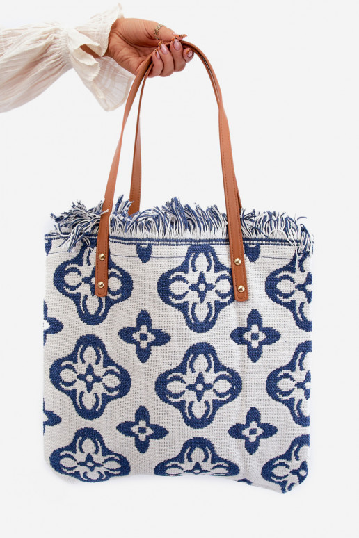 Patterned Large Woven Beach Bag White Sadhara