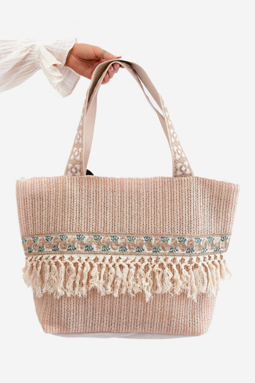 Nude Missalori Large Woven Beach Bag with Fringes