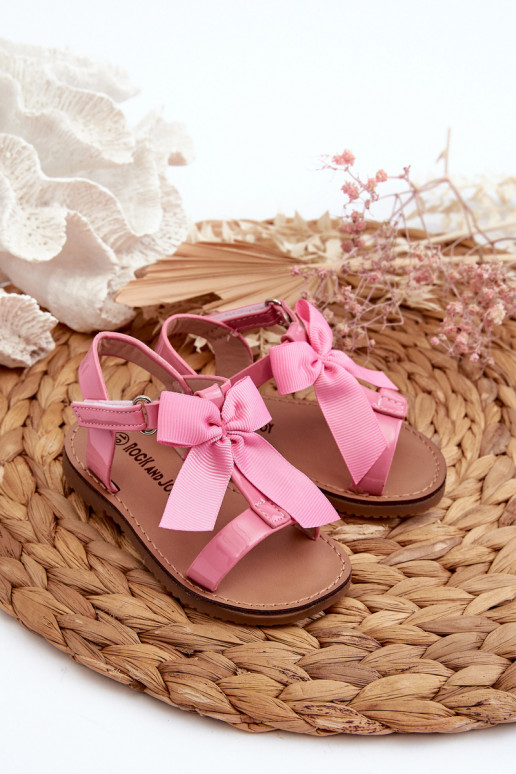 Pink Joratia Children's Patent Sandals with Bow on Velcro