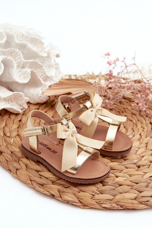 Children's Sandals With Bow and Velcro Golden Joratia