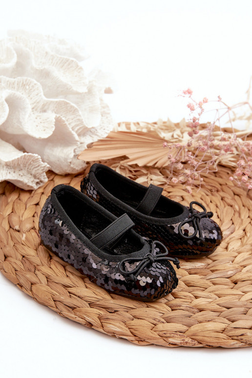 Children's ballerina shoes decorated with sequins, Black Weries