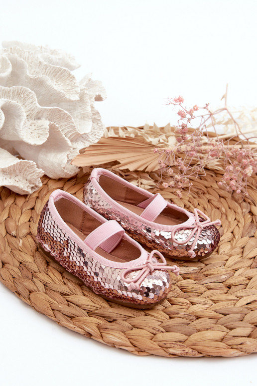 Children's ballerina shoes decorated with sequins, pink Weries