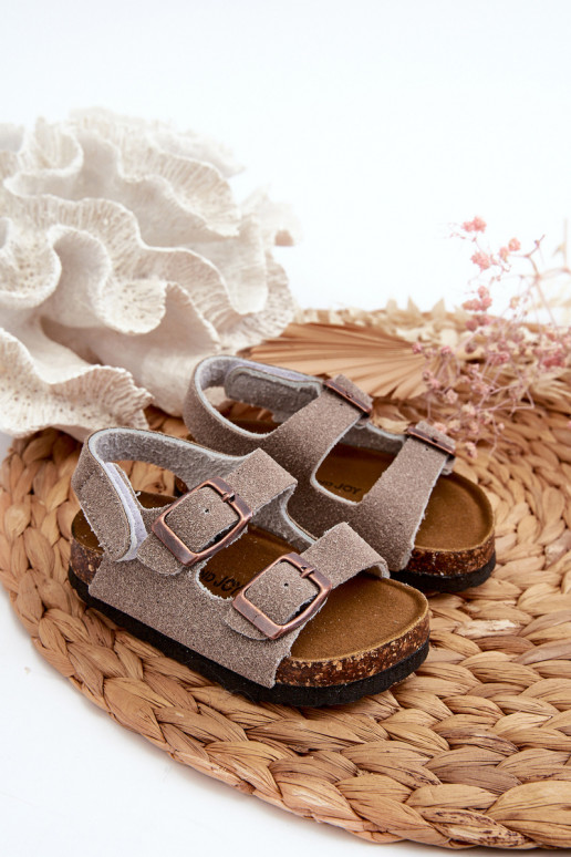 Children's Sandals on Cork Platform with Velcro Closure in Grey Rorria