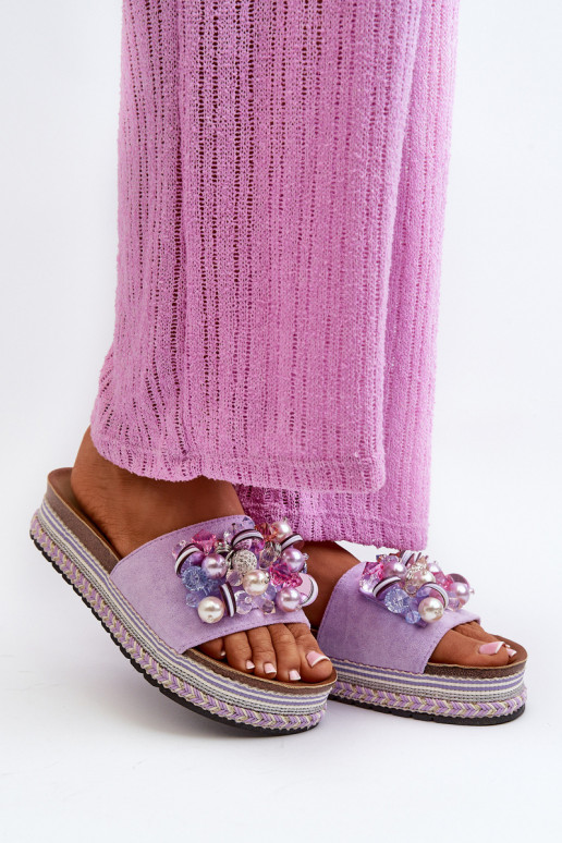 Women's Platform Slides with Decorations S.Barski HY077 Purple