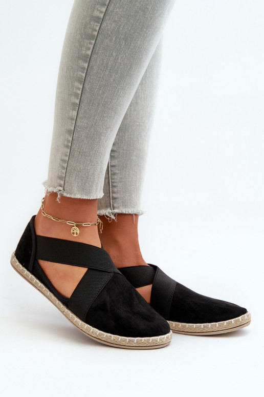 Women's Espadrilles with Elastic Straps Eco Suede Black Phaedrana