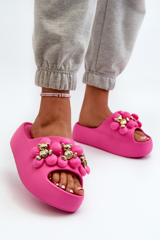 Women's Foam Slides With Decorations On Thick Sole Fuchsia Bremavia