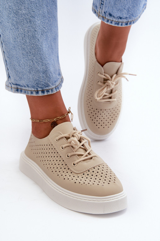 Lace-up Platform Sneakers in Beige Tanvi