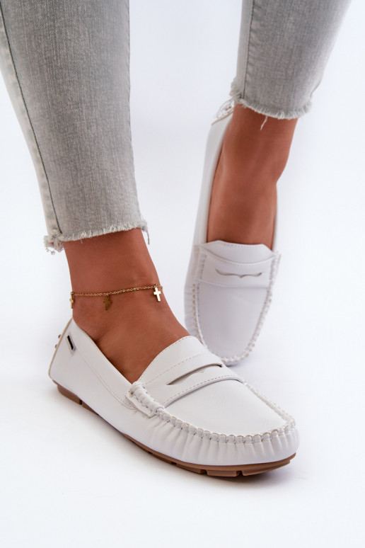 Women's White Faux Leather Moccasins Rerceria