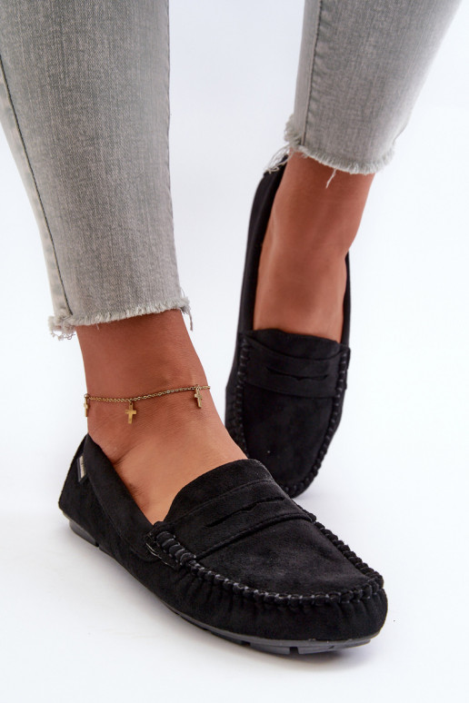 Women's Black Faux Suede Loafers Rerceria