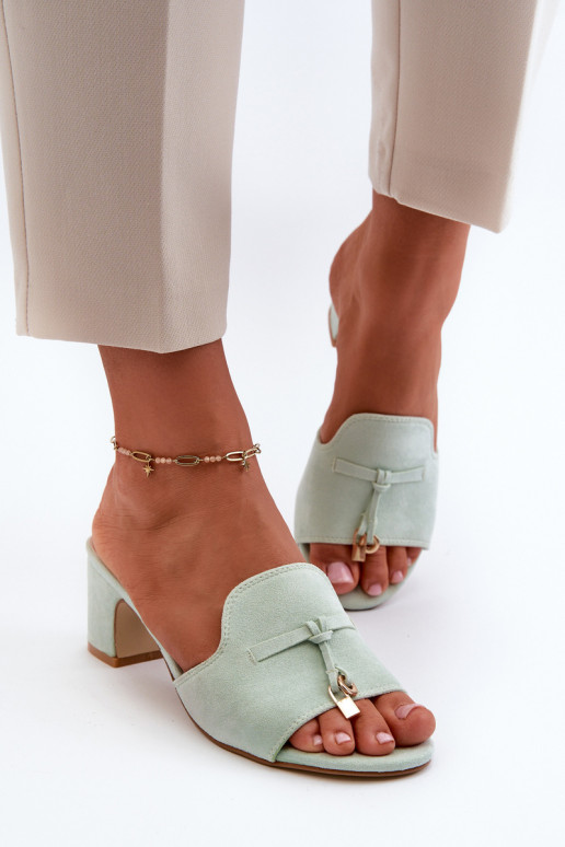 Women's Sandals In Mint Eco Suede On Heel Jemenna