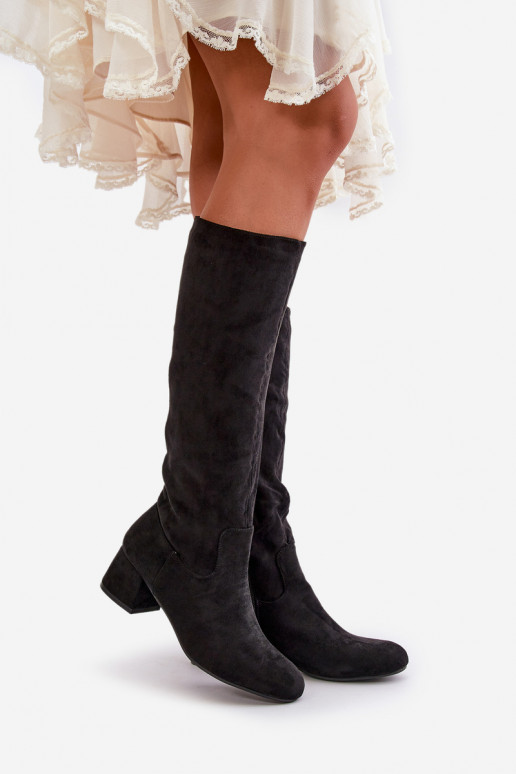 Eco Suede Women's Boots Above The Knee With Zipper Black Elitara