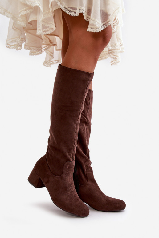 Eco Suede Women's Boots Above The Knee With Zipper Brown Elitara