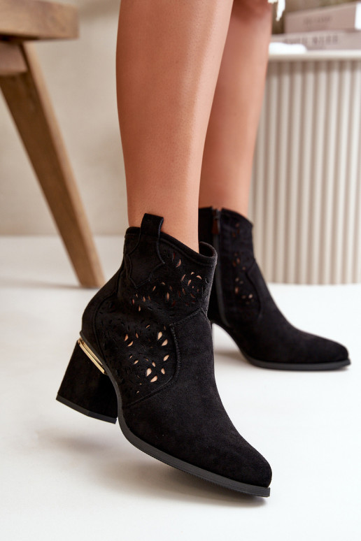 Openwork Cowboy Boots With Zipper Black Vosilara