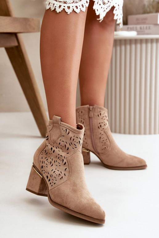 Openwork Cowboy Boots With A Zipper Brown Vosilara