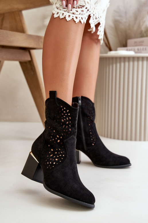 Openwork Ankle Boots With Ankle Strap Made Of Eco Suede With Zipper Black Sevana