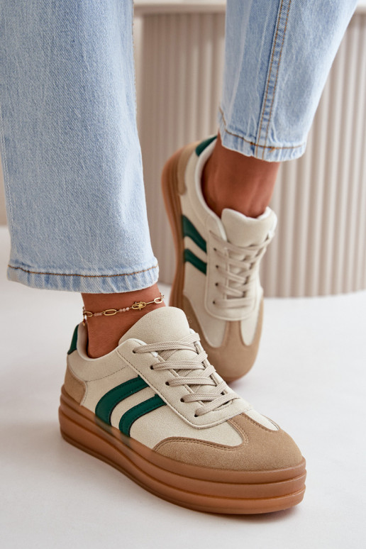 Women's Platform Sneakers in Beige-Green Nesonice