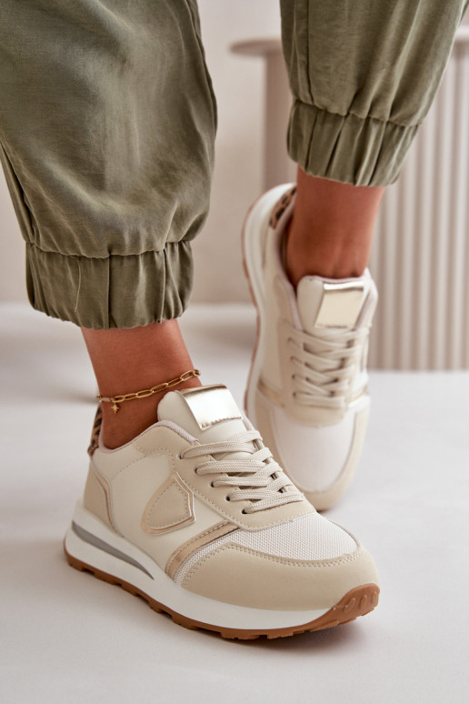 Women's Sneakers Made Of Eco Leather Beige Velaniela