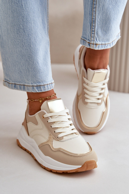 Women's Platform Sneakers Made Of Eco Leather Beige Issatta