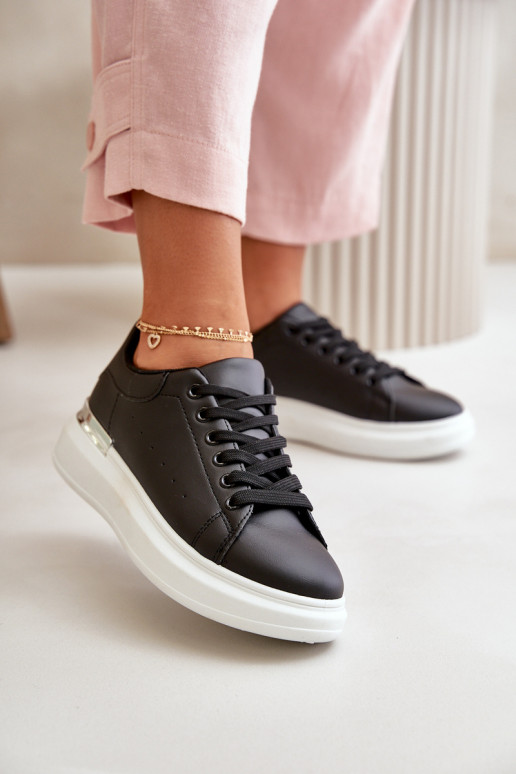 Low Women's Sneakers On Platform Made Of Eco Leather Black Nevelena