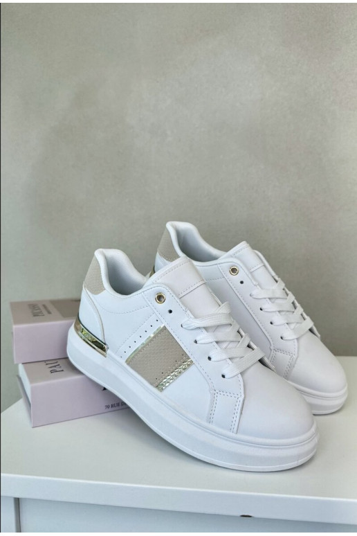 Fashionable Women's Sneakers On Platform Made Of Eco Leather Beige