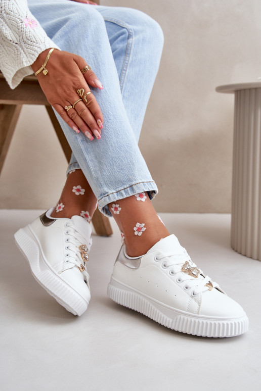 Low-Top Sneakers In Eco-Leather With Pins White-Silver Cillione