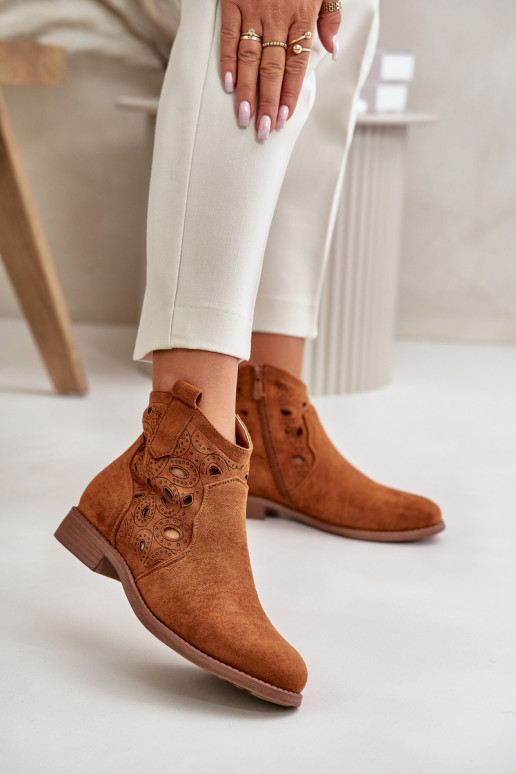 Women's Openwork Ankle Boots With Zipper Camel S.Barski HY42-081